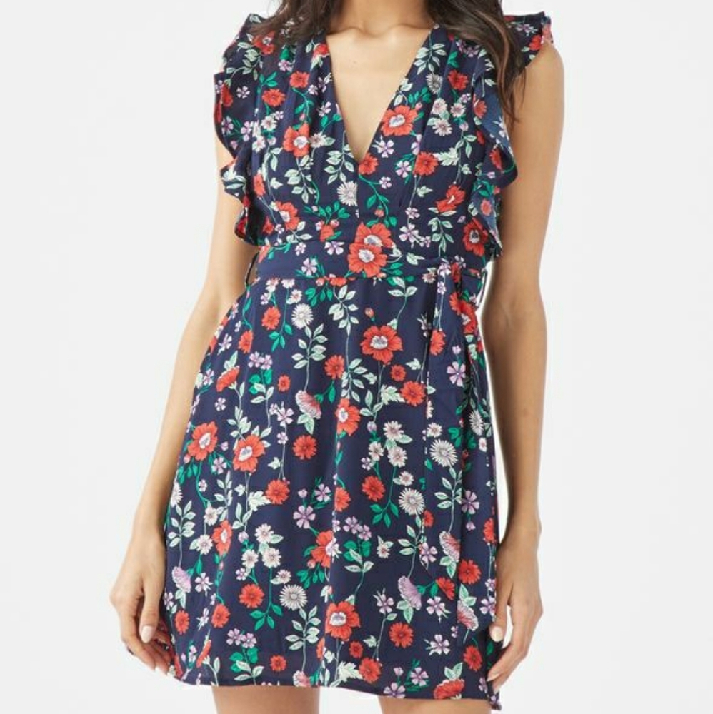 Favlux Flutter Sleeves Blue Floral Dress
